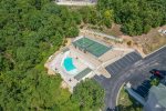Drone view of Tennis Courts, 2nd Pool & Pool Parking lot